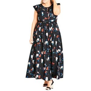 City Chic Spring Garden Maxi Dress Black 24 XXL